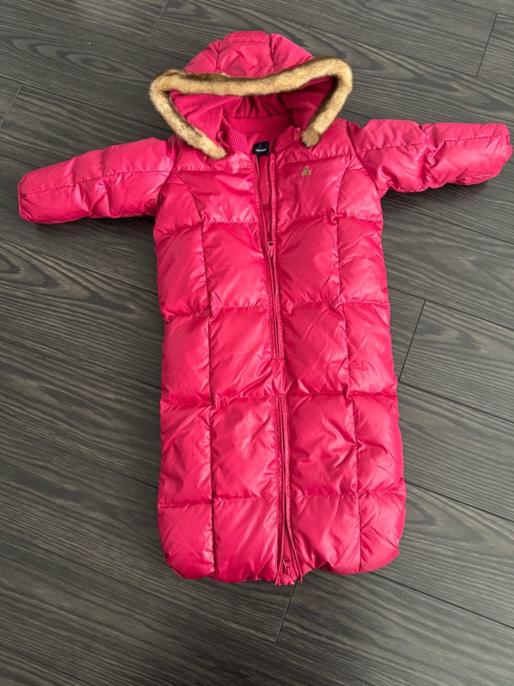 Baby GAP Pink Hooded Fleece Lined Bunting Suit with Faux-Fur Trim 6-12 months
